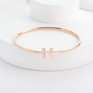 Tiffany & Co. Rose Gold T Wire Bracelet with White Inlay
